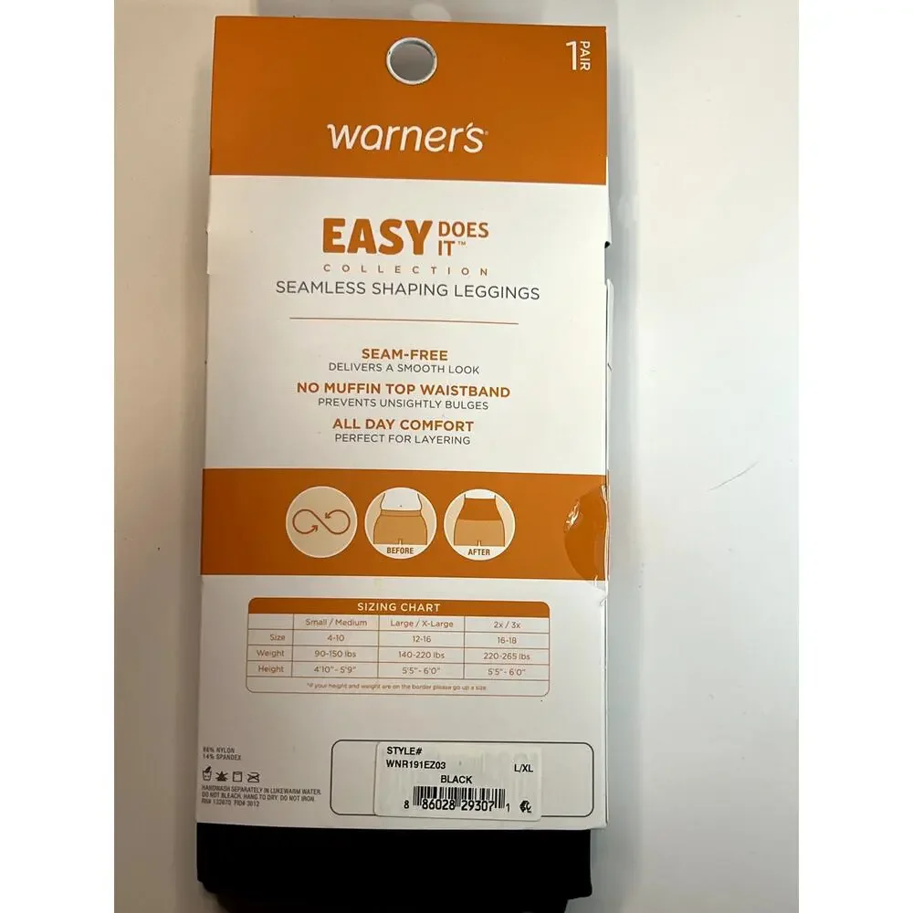 Warner’s Seamless Shaping Leggings S/M Black NIP No Muffin Top Retail $29.50